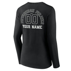 Black Pittsburgh Pirates Women's Monochrome Personalized Name & Number Long Sleeve V-Neck T-Shirt