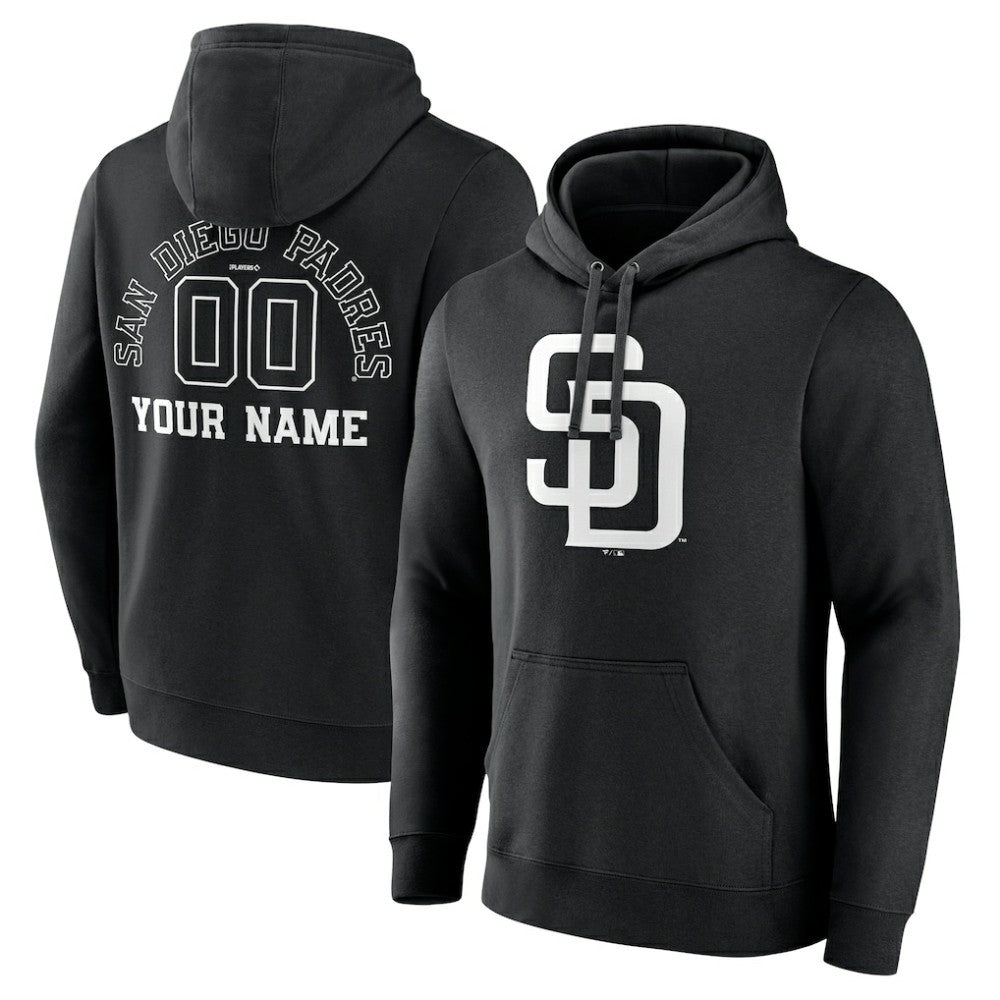 Black San Diego Padres Monochrome Personalized Name & Number Pullover Hoodie