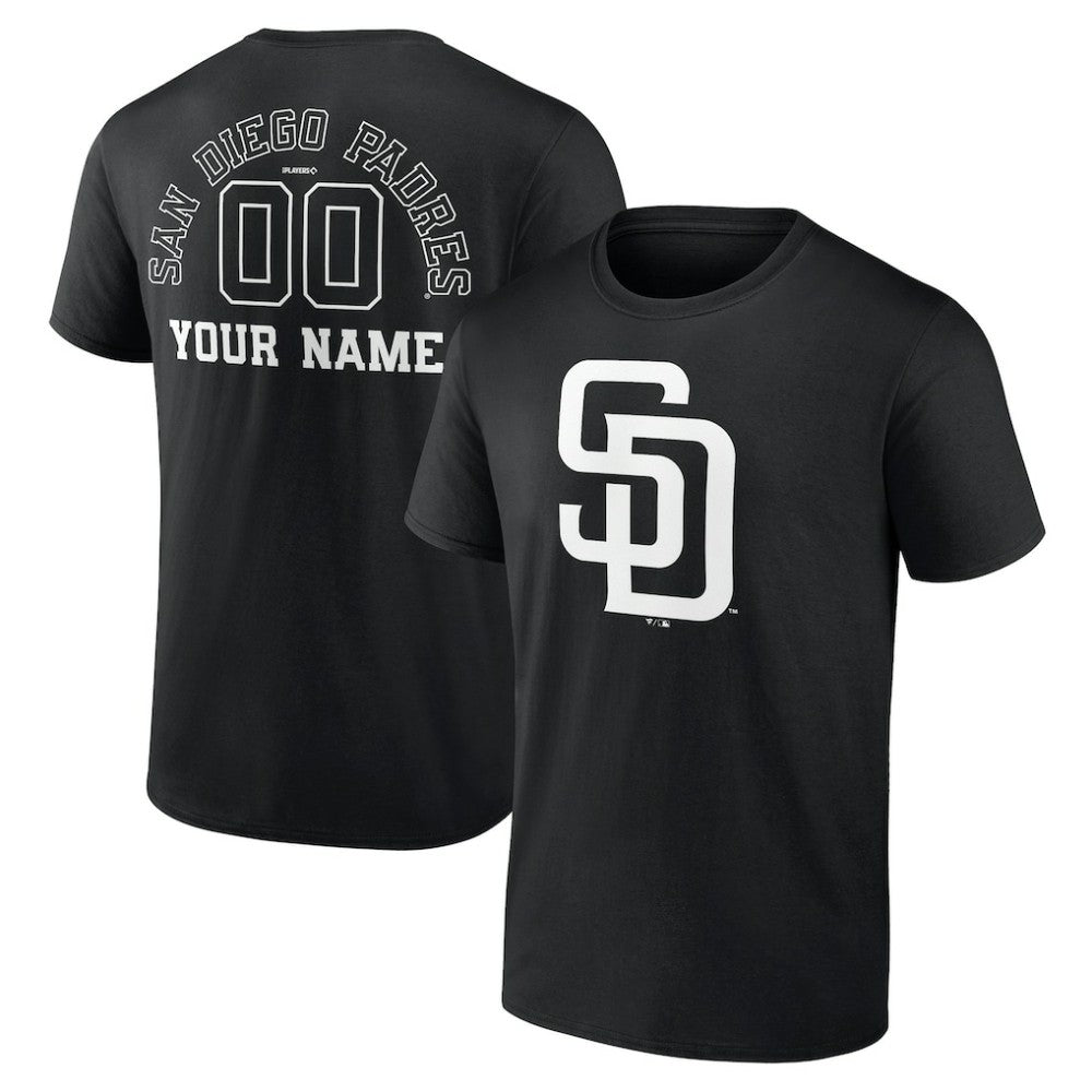 Black San Diego Padres Monochrome Personalized Name & Number T-Shirt