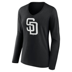 Black San Diego Padres Women's Monochrome Personalized Name & Number Long Sleeve V-Neck T-Shirt
