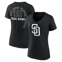 Black San Diego Padres Women's Monochrome Personalized Name & Number V-Neck T-Shirt