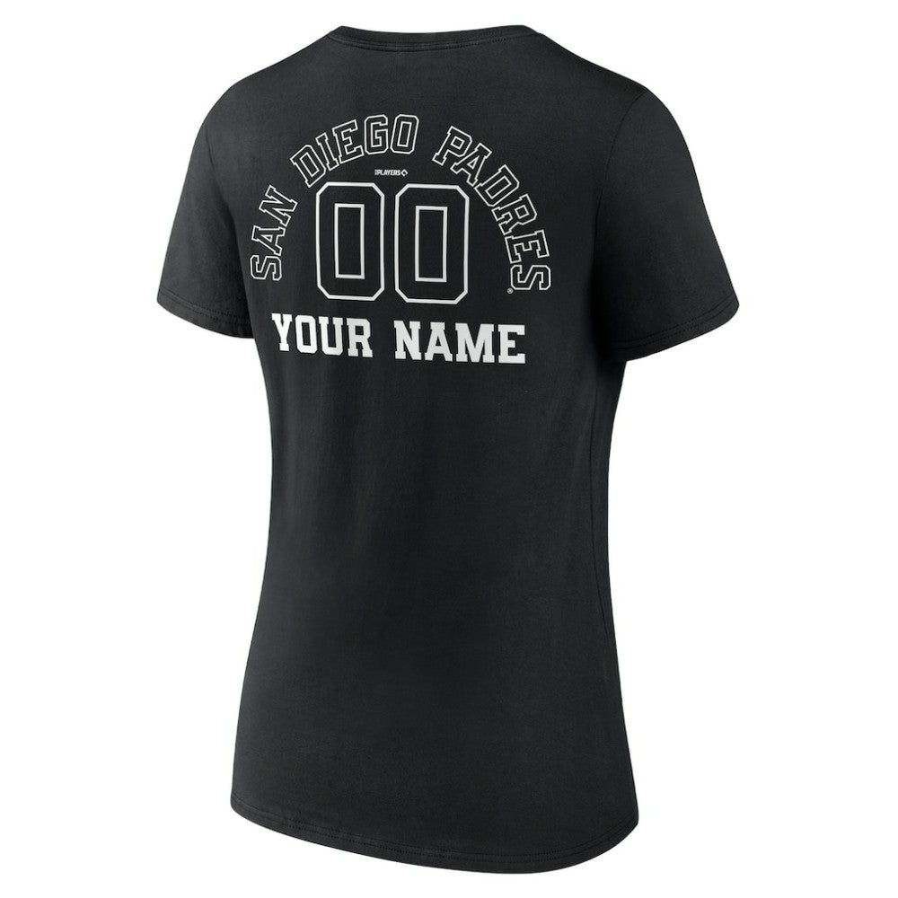 Black San Diego Padres Women's Monochrome Personalized Name & Number V-Neck T-Shirt