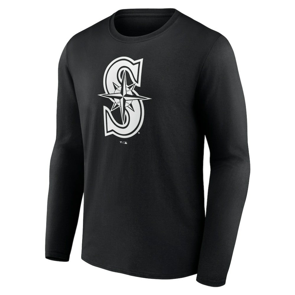 Black Seattle Mariners Monochrome Personalized Name & Number Long Sleeve T-Shirt
