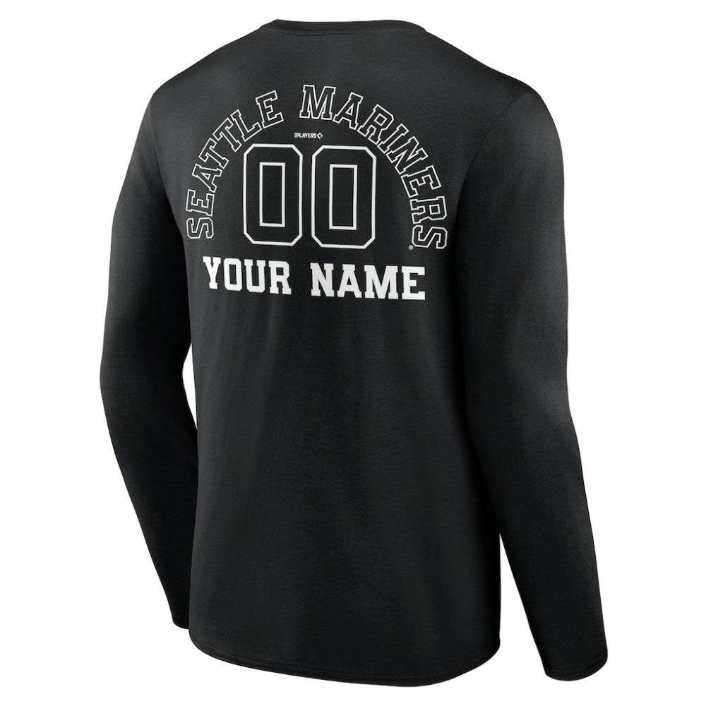 Black Seattle Mariners Monochrome Personalized Name & Number Long Sleeve T-Shirt