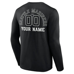 Black Seattle Mariners Monochrome Personalized Name & Number Long Sleeve T-Shirt