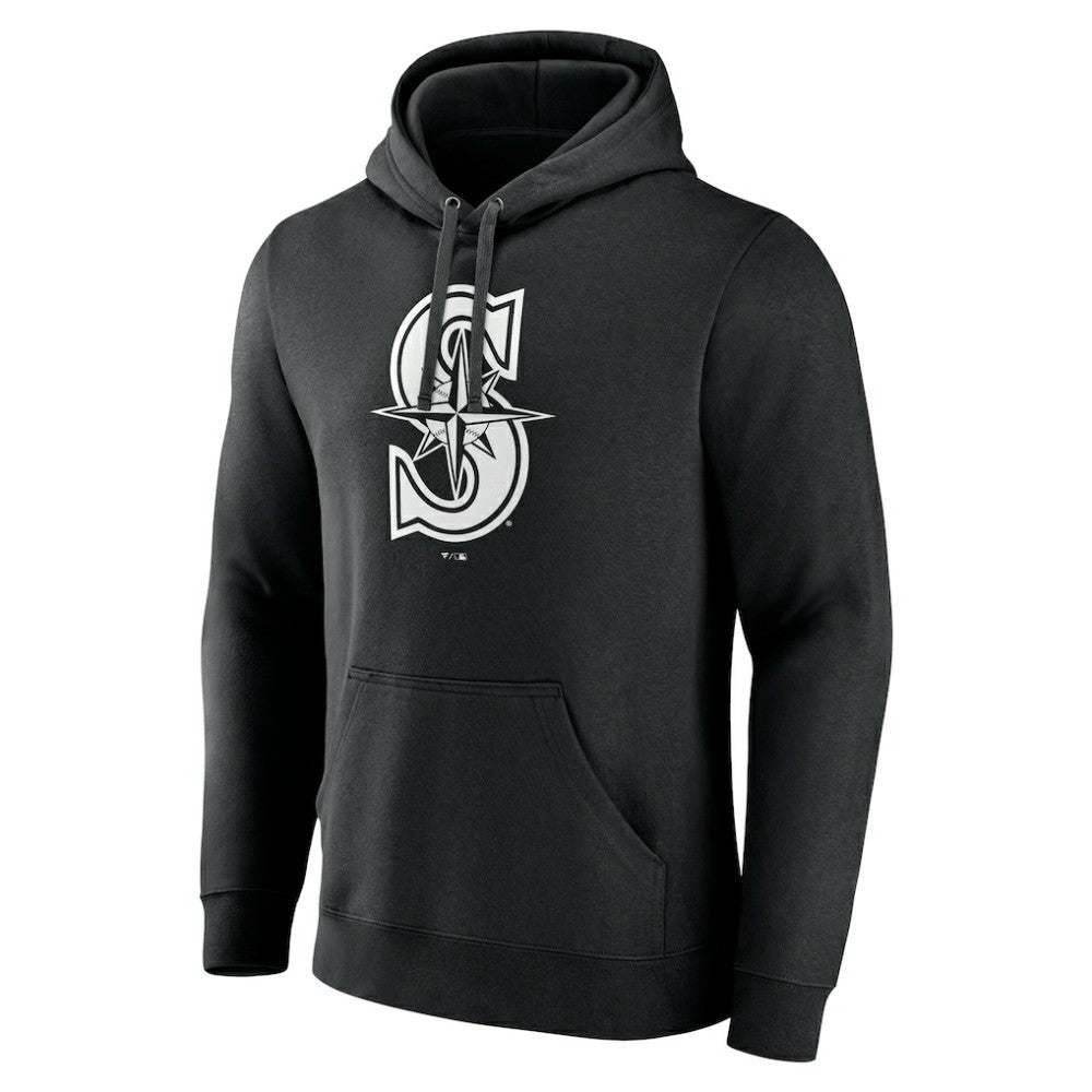 Black Seattle Mariners Monochrome Personalized Name & Number Pullover Hoodie