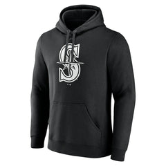 Black Seattle Mariners Monochrome Personalized Name & Number Pullover Hoodie