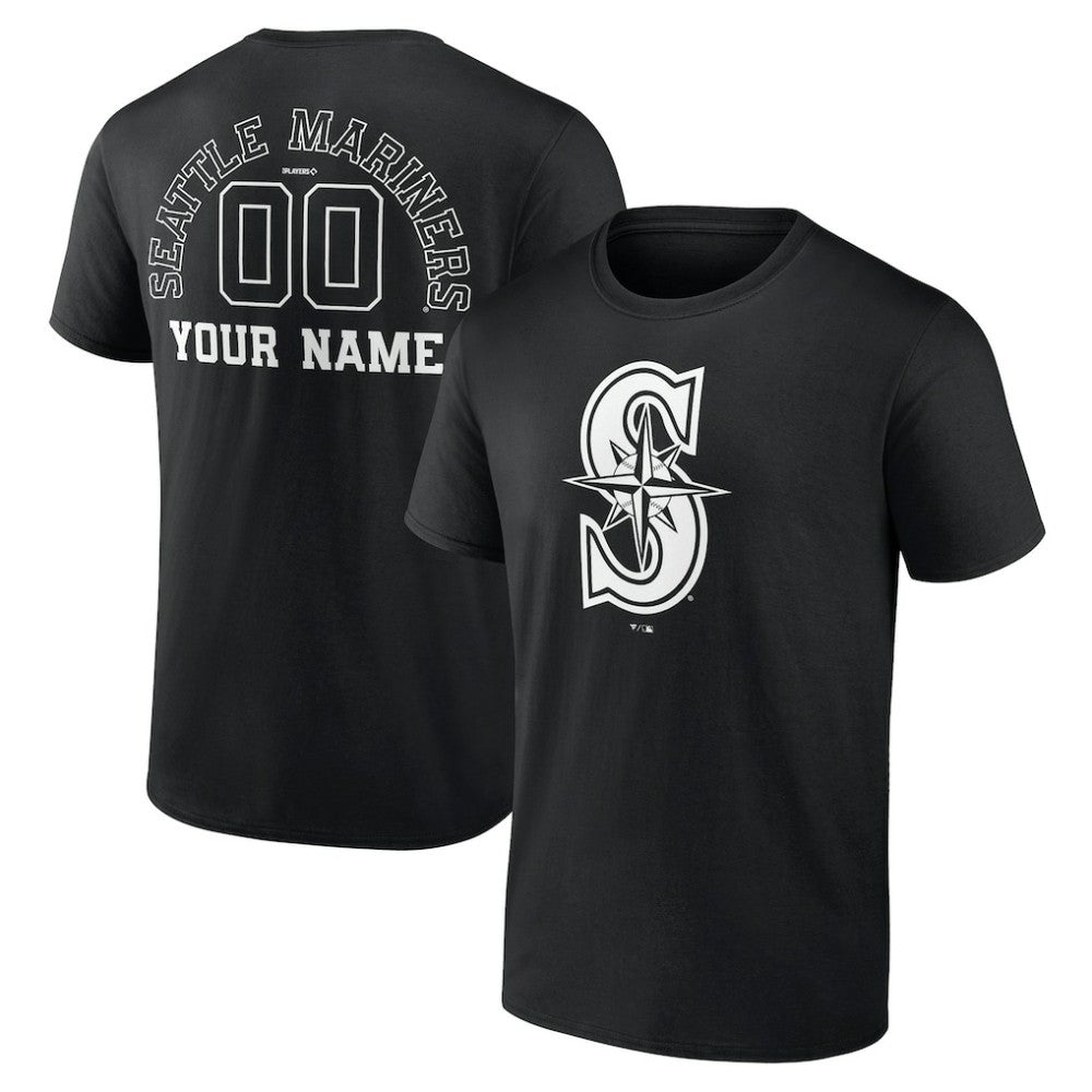 Black Seattle Mariners Monochrome Personalized Name & Number T-Shirt