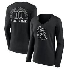 Black St. Louis Cardinals Women's Monochrome Personalized Name & Number Long Sleeve V-Neck T-Shirt