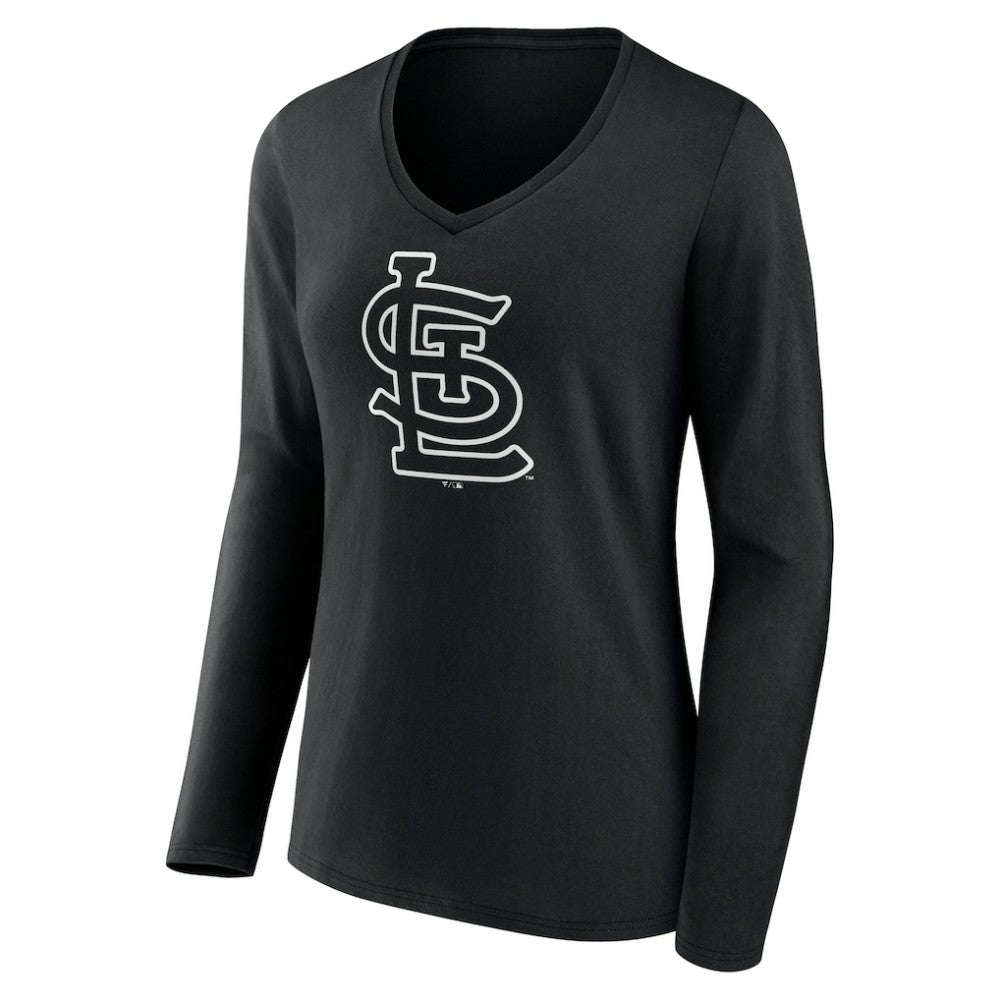 Black St. Louis Cardinals Women's Monochrome Personalized Name & Number Long Sleeve V-Neck T-Shirt