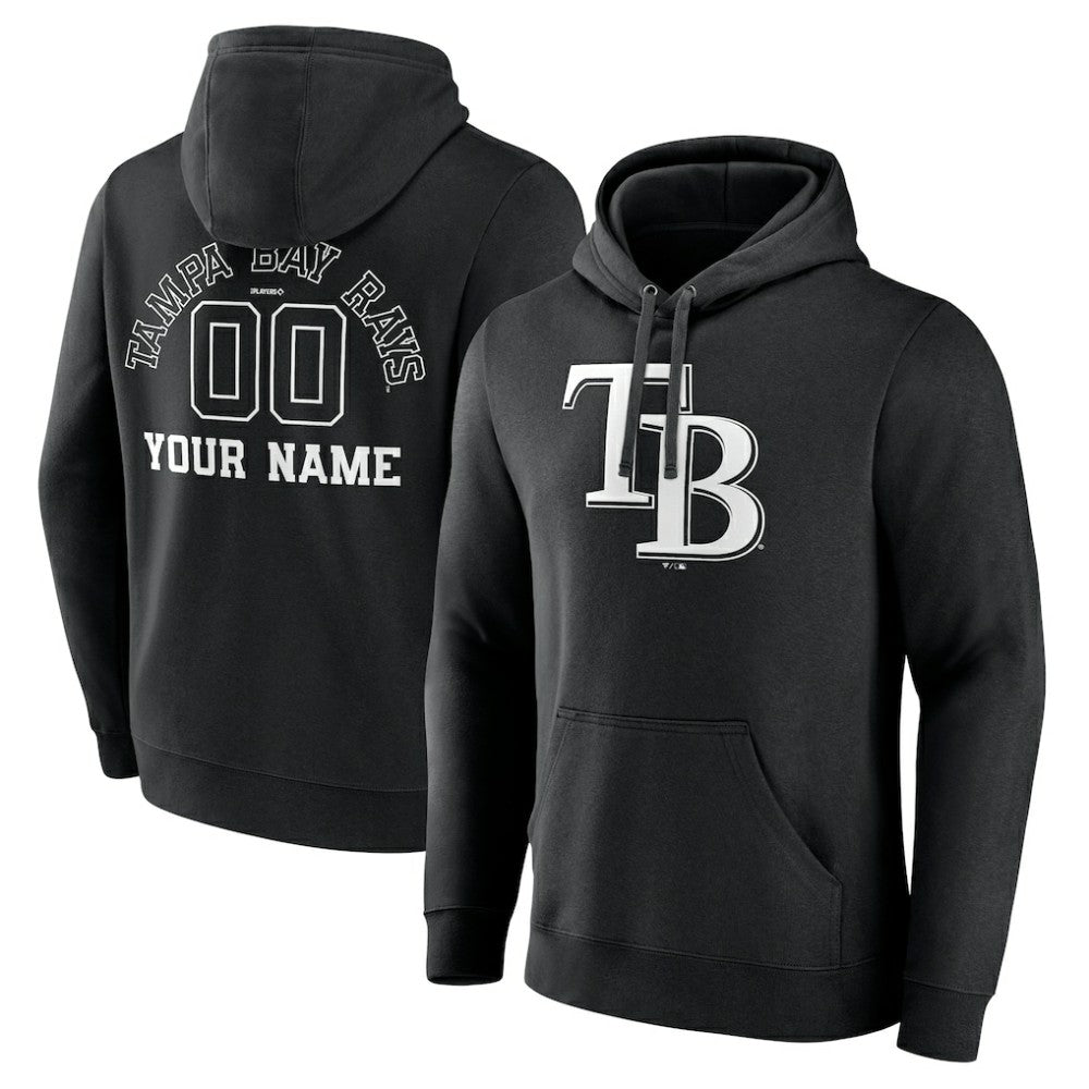 Black Tampa Bay Rays Monochrome Personalized Name & Number Pullover Hoodie
