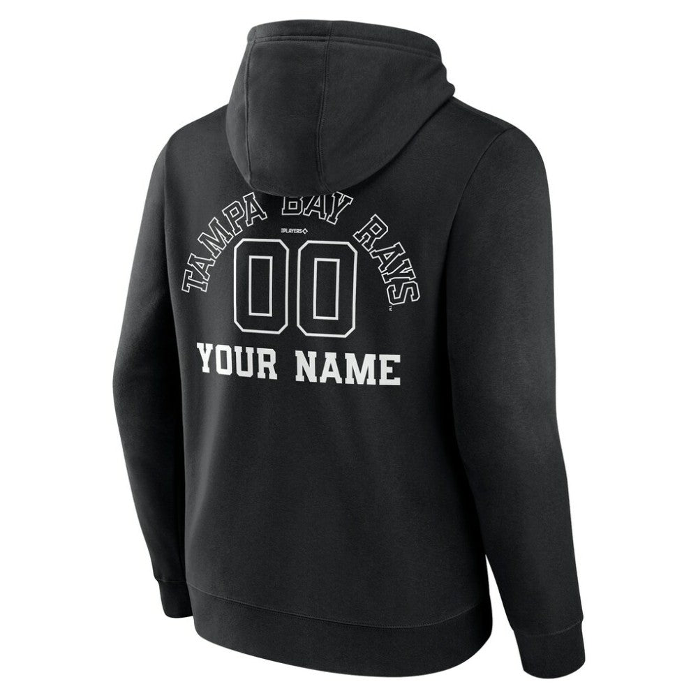Black Tampa Bay Rays Monochrome Personalized Name & Number Pullover Hoodie