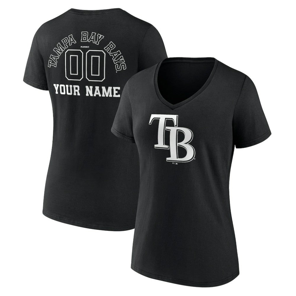 Black Tampa Bay Rays Women's Monochrome Personalized Name & Number V-Neck T-Shirt