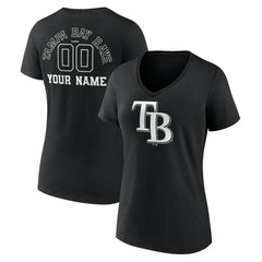 Black Tampa Bay Rays Women's Monochrome Personalized Name & Number V-Neck T-Shirt