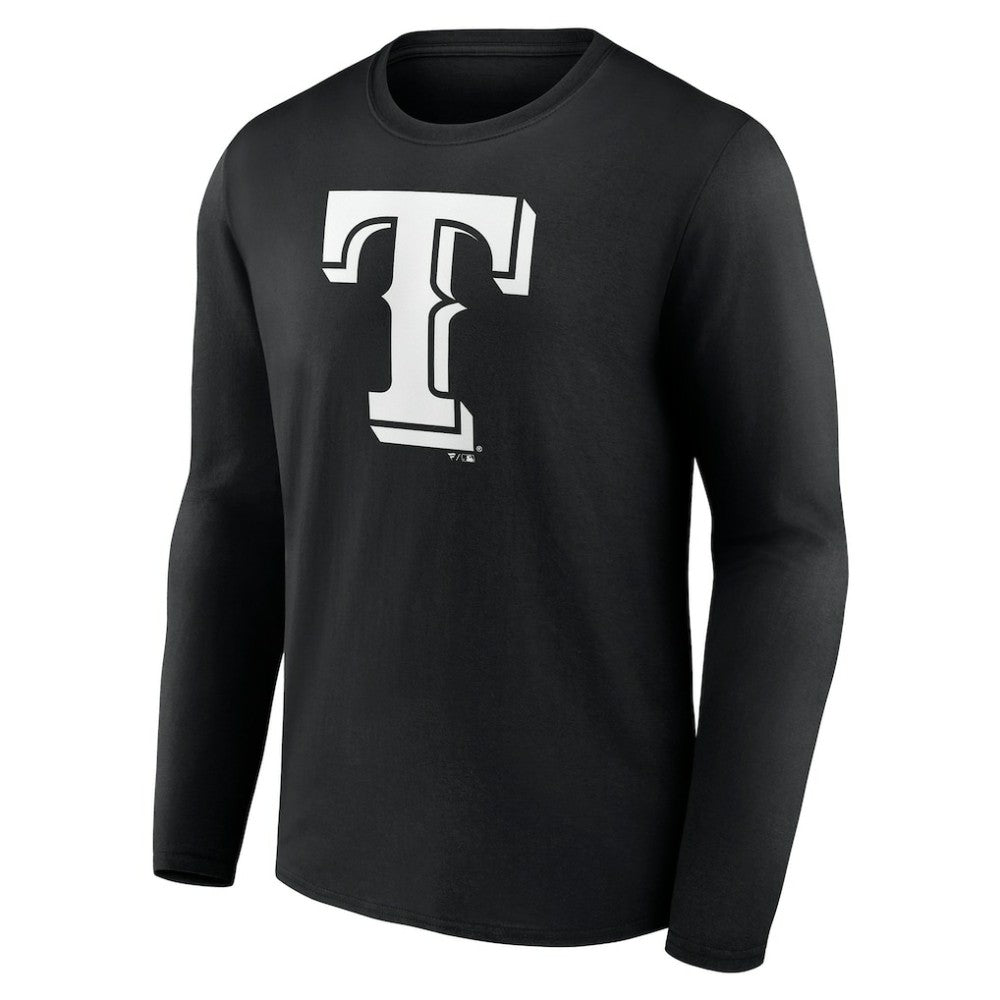 Black Texas Rangers Monochrome Personalized Name & Number Long Sleeve T-Shirt