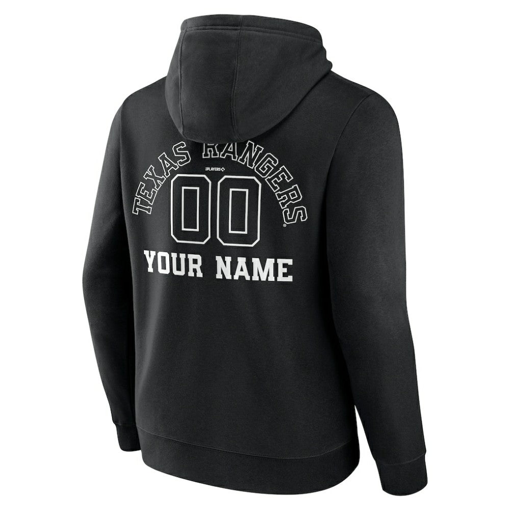 Black Texas Rangers Monochrome Personalized Name & Number Pullover Hoodie