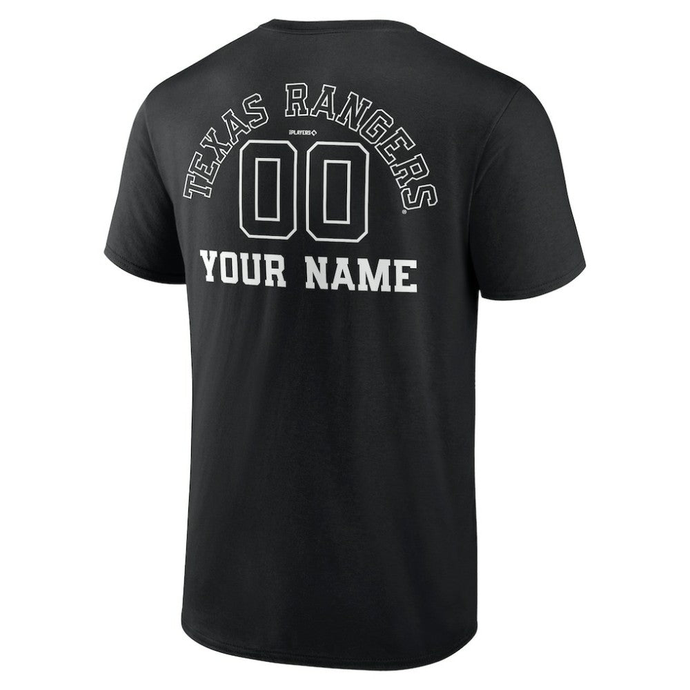 Black Texas Rangers Monochrome Personalized Name & Number T-Shirt