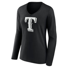 Black Texas Rangers Women's Monochrome Personalized Name & Number Long Sleeve V-Neck T-Shirt