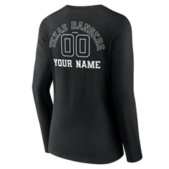 Black Texas Rangers Women's Monochrome Personalized Name & Number Long Sleeve V-Neck T-Shirt