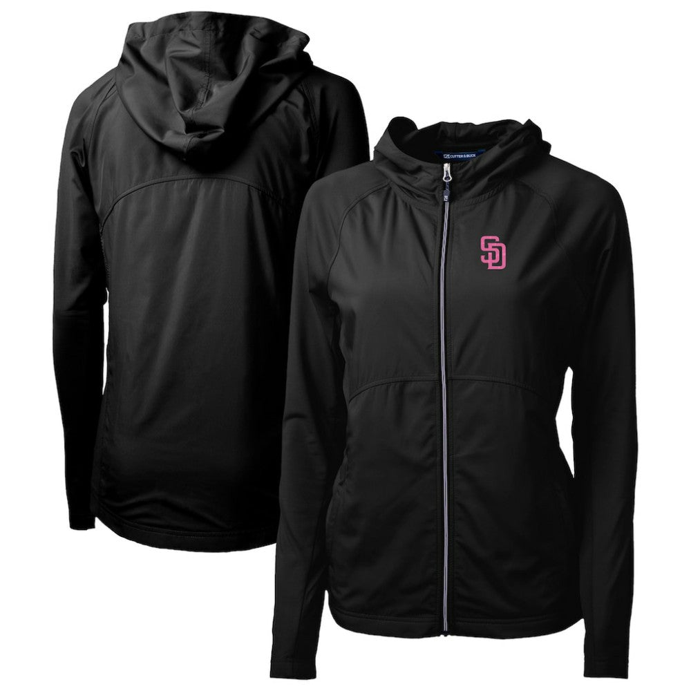 Black San Diego Padres Cutter & Buck Women's City Connect Adapt Eco Knit Hybrid Recycled Full-Zip Hoodie