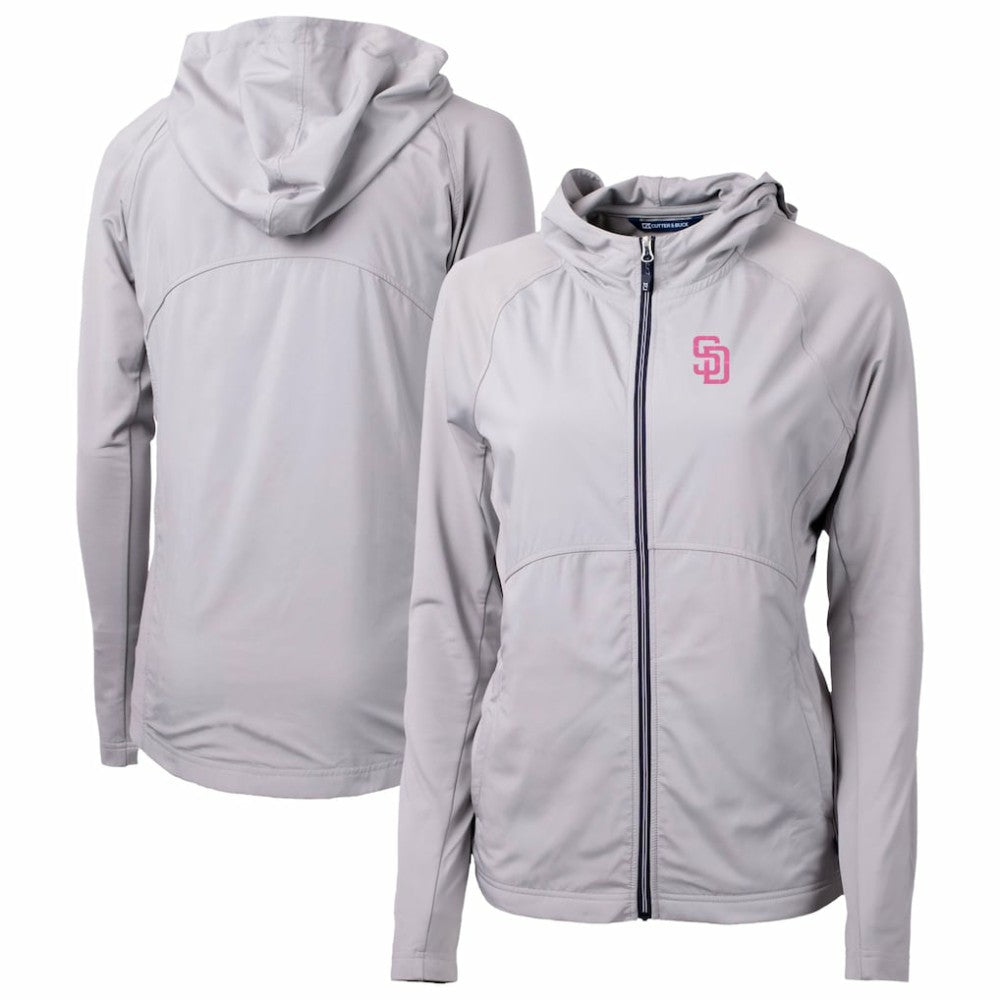 Gray San Diego Padres Cutter & Buck Women's City Connect Adapt Eco Knit Hybrid Recycled Full-Zip Hoodie