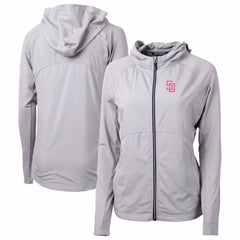 Gray San Diego Padres Cutter & Buck Women's City Connect Adapt Eco Knit Hybrid Recycled Full-Zip Hoodie