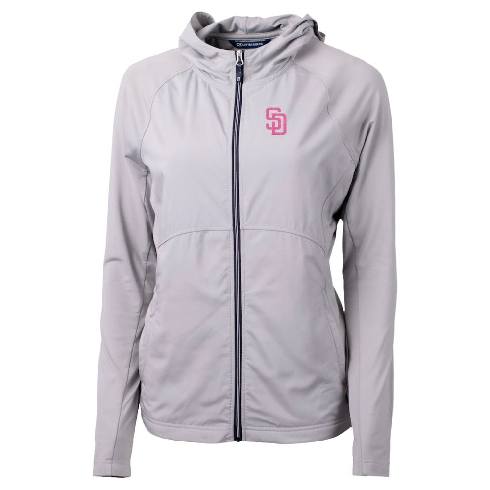 Gray San Diego Padres Cutter & Buck Women's City Connect Adapt Eco Knit Hybrid Recycled Full-Zip Hoodie