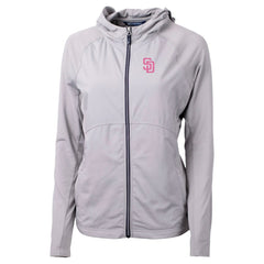 Gray San Diego Padres Cutter & Buck Women's City Connect Adapt Eco Knit Hybrid Recycled Full-Zip Hoodie