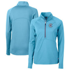 Powder Blue Chicago Cubs Cutter & Buck Women's City Connect Adapt Eco Knit Recycled Half-Zip Pullover Top