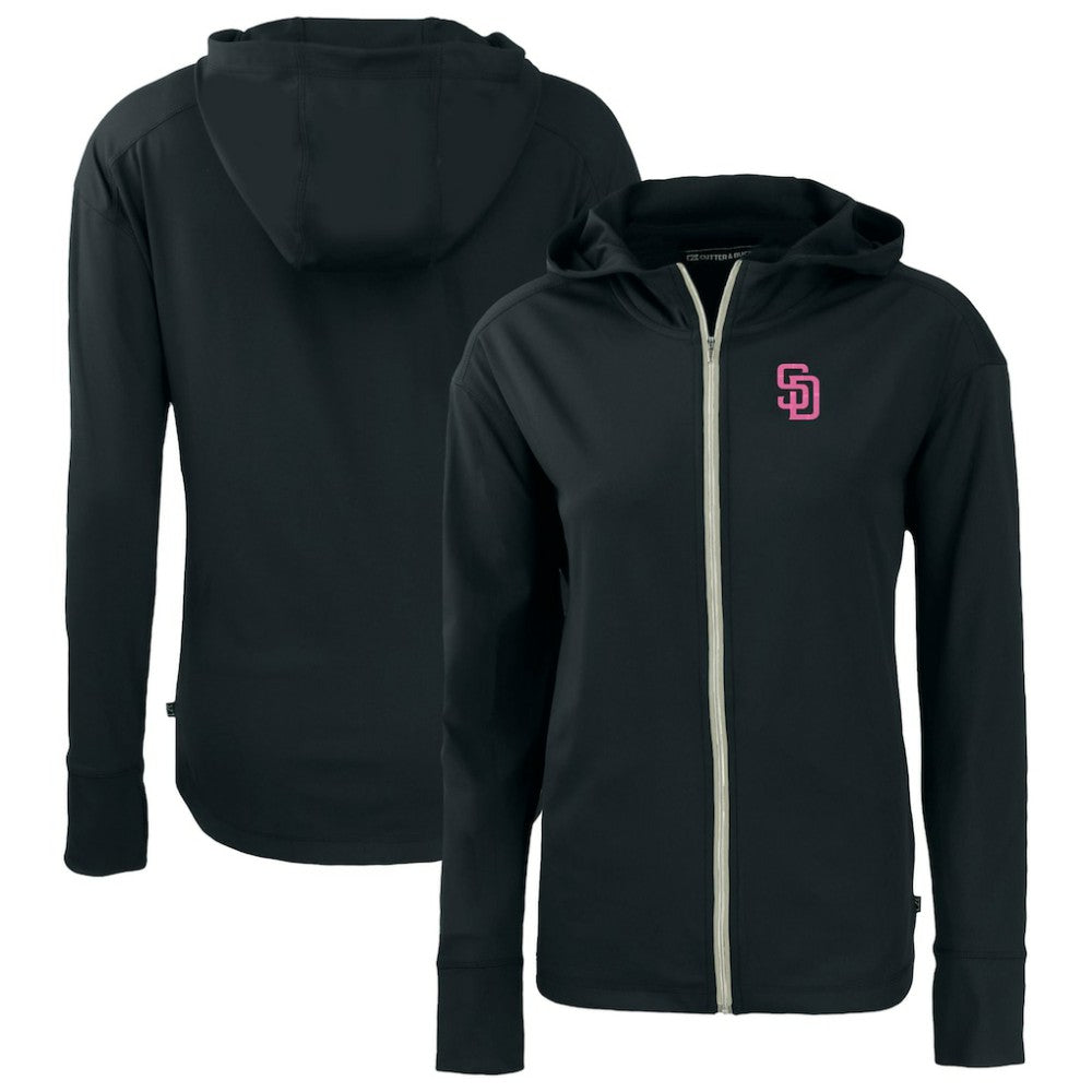 Black San Diego Padres Cutter & Buck Women's City Connect Daybreak Eco Recycled Full-Zip Hoodie