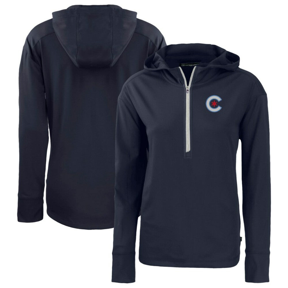 Navy Chicago Cubs Cutter & Buck Women's City Connect Daybreak Eco Recycled Half-Zip Hoodie