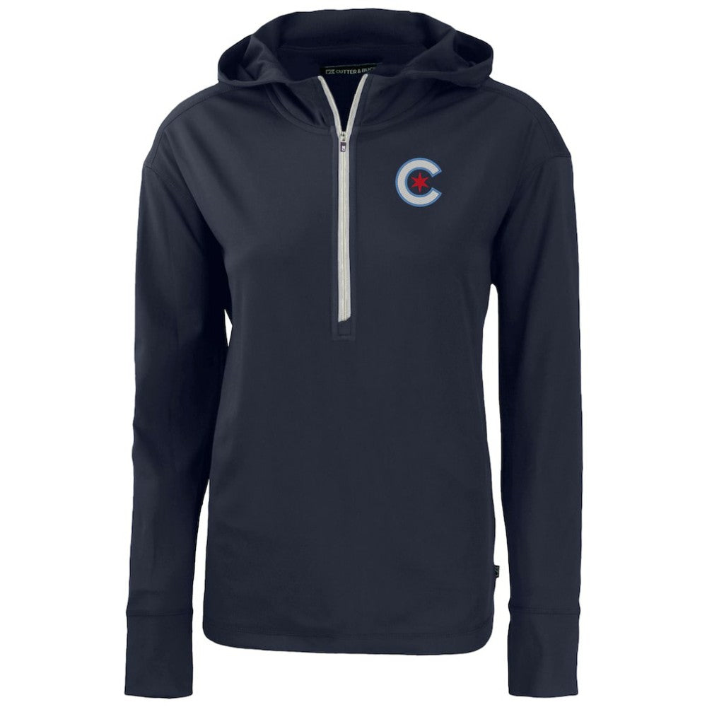Navy Chicago Cubs Cutter & Buck Women's City Connect Daybreak Eco Recycled Half-Zip Hoodie