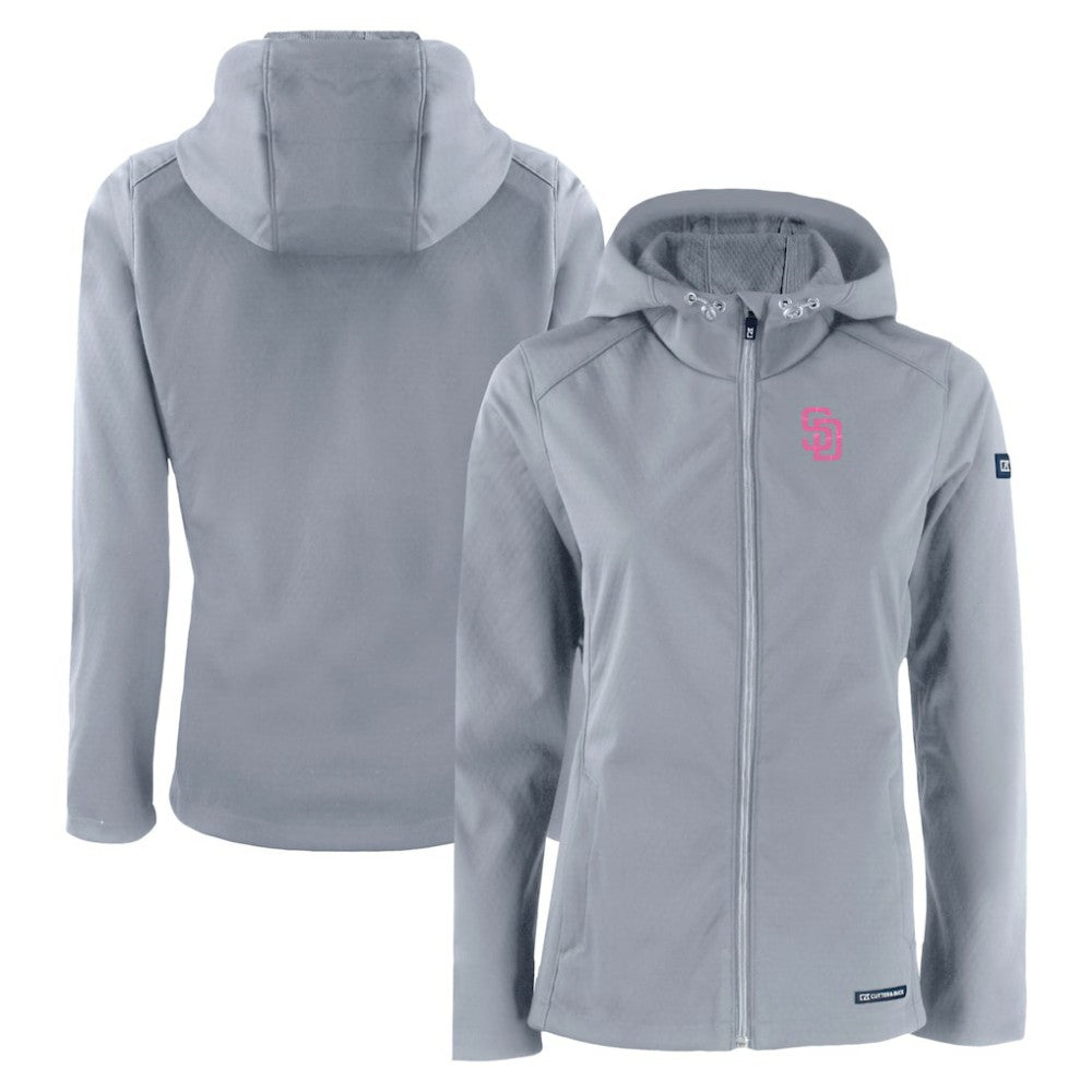 Gray San Diego Padres Cutter & Buck Women's City Connect Evoke Eco Softshell Recycled Full-Zip Hoodie Jacket