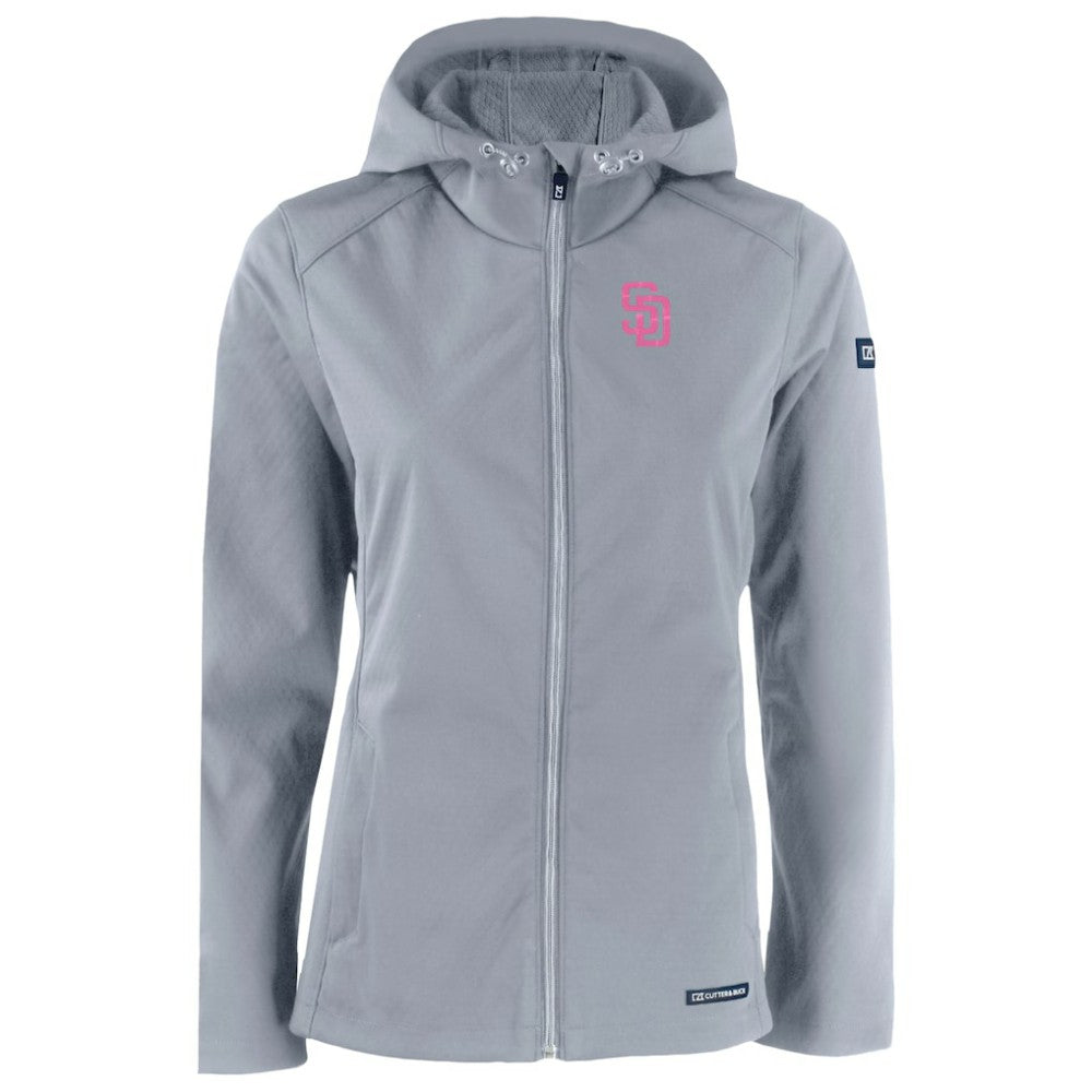Gray San Diego Padres Cutter & Buck Women's City Connect Evoke Eco Softshell Recycled Full-Zip Hoodie Jacket