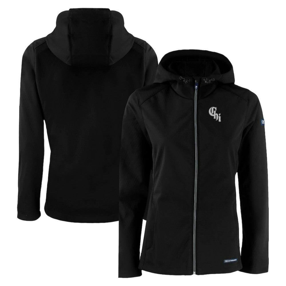Black Chicago White Sox Cutter & Buck Women's City Connect Evoke Eco Softshell Recycled Full-Zip Hoodie Jacket