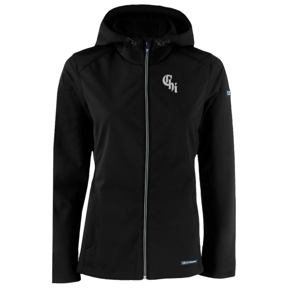 Black Chicago White Sox Cutter & Buck Women's City Connect Evoke Eco Softshell Recycled Full-Zip Hoodie Jacket