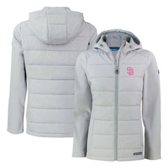 Gray San Diego Padres Cutter & Buck Women's City Connect Evoke Hybrid Eco Softshell Recycled Full-Zip Hoodie Jacket