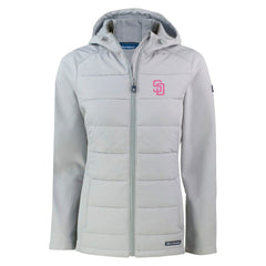 Gray San Diego Padres Cutter & Buck Women's City Connect Evoke Hybrid Eco Softshell Recycled Full-Zip Hoodie Jacket