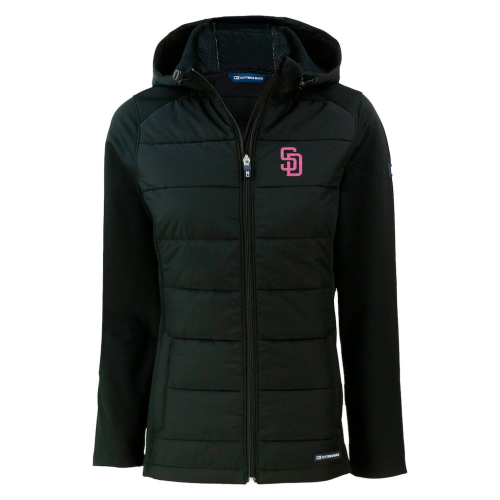 Black San Diego Padres Cutter & Buck Women's City Connect Evoke Hybrid Eco Softshell Recycled Full-Zip Hoodie Jacket