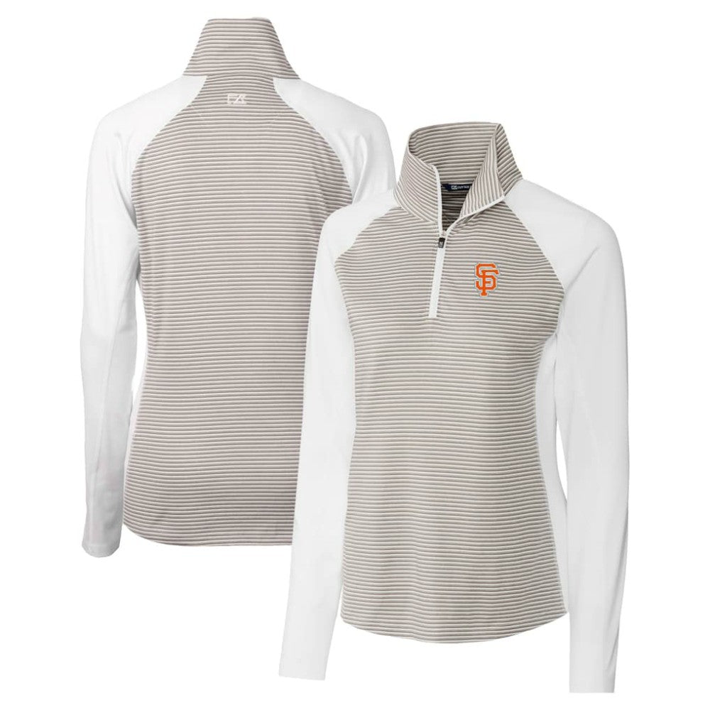White San Francisco Giants Cutter & Buck Women's City Connect Forge Tonal Stripe Stretch Half-Zip Pullover Top