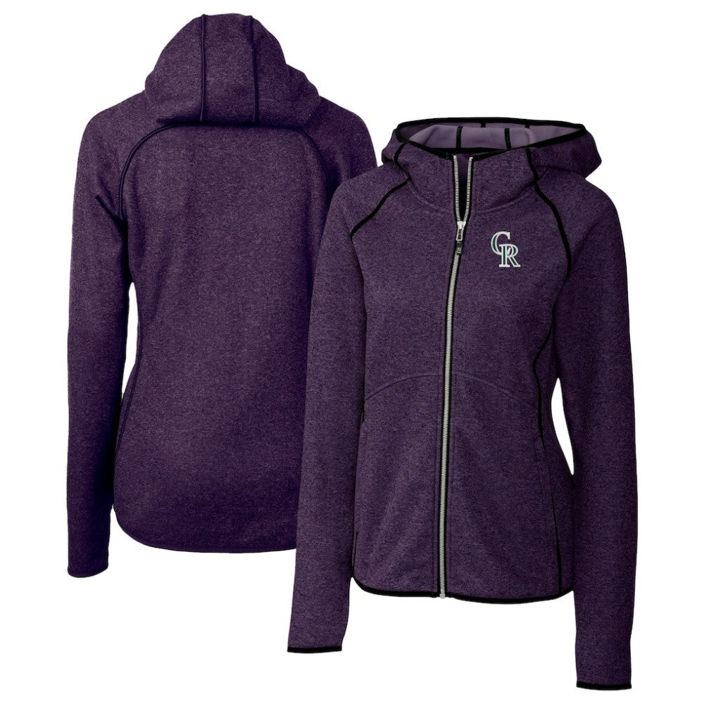 Heather Purple Colorado Rockies Cutter & Buck Women's City Connect Mainsail Full-Zip Hooded Jacket