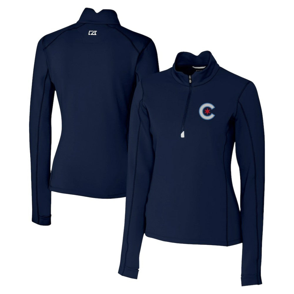 Navy Chicago Cubs Cutter & Buck Women's City Connect Traverse Stretch Quarter-Zip Pullover Top