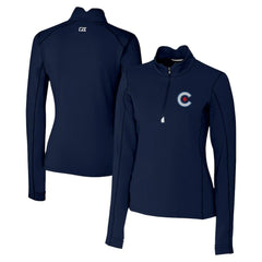 Navy Chicago Cubs Cutter & Buck Women's City Connect Traverse Stretch Quarter-Zip Pullover Top
