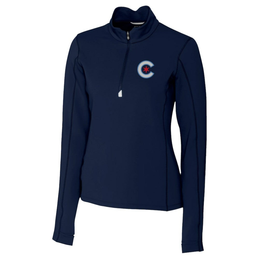 Navy Chicago Cubs Cutter & Buck Women's City Connect Traverse Stretch Quarter-Zip Pullover Top