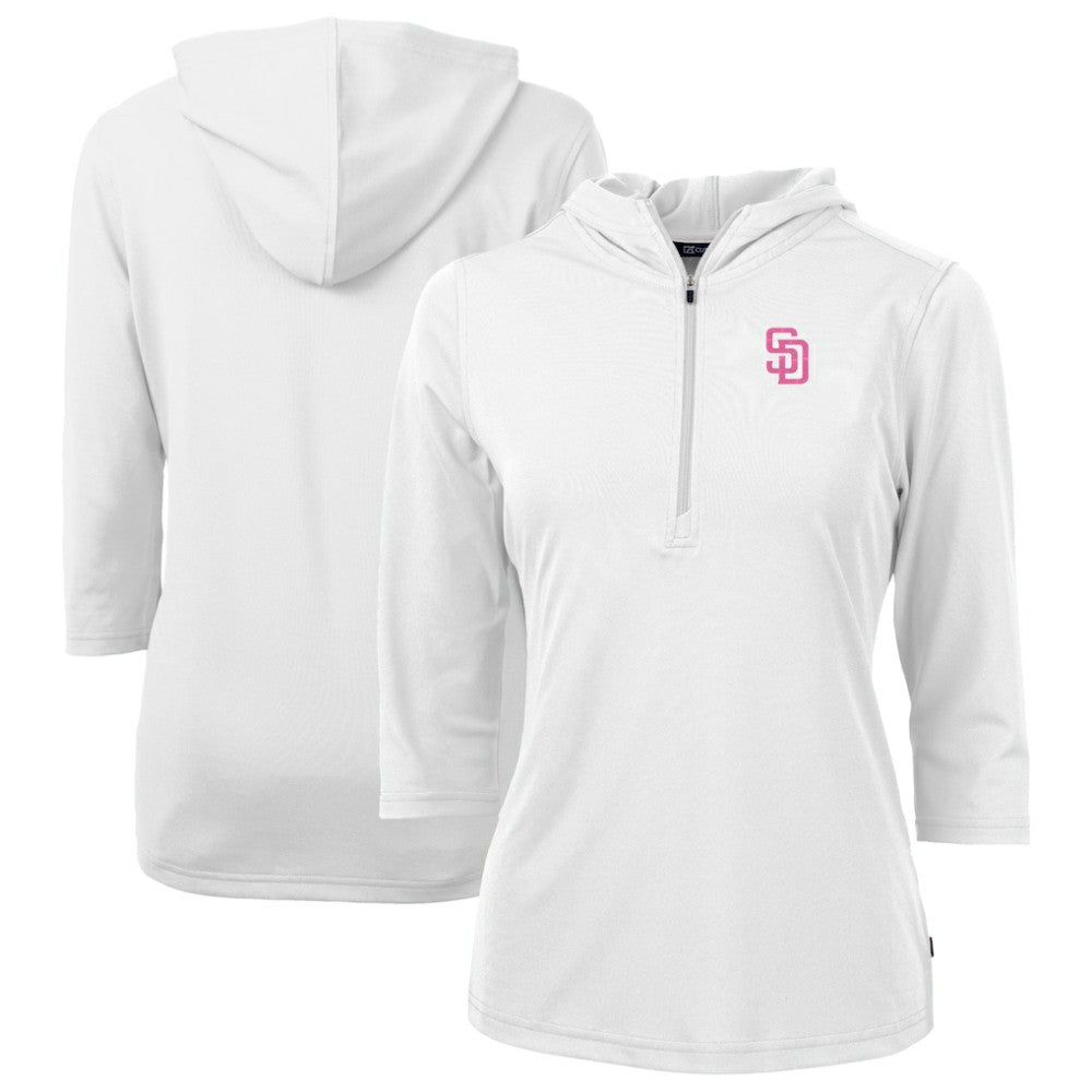 White San Diego Padres Cutter & Buck Women's City Connect Virtue Eco Pique Recycled Half-Zip Pullover Hoodie