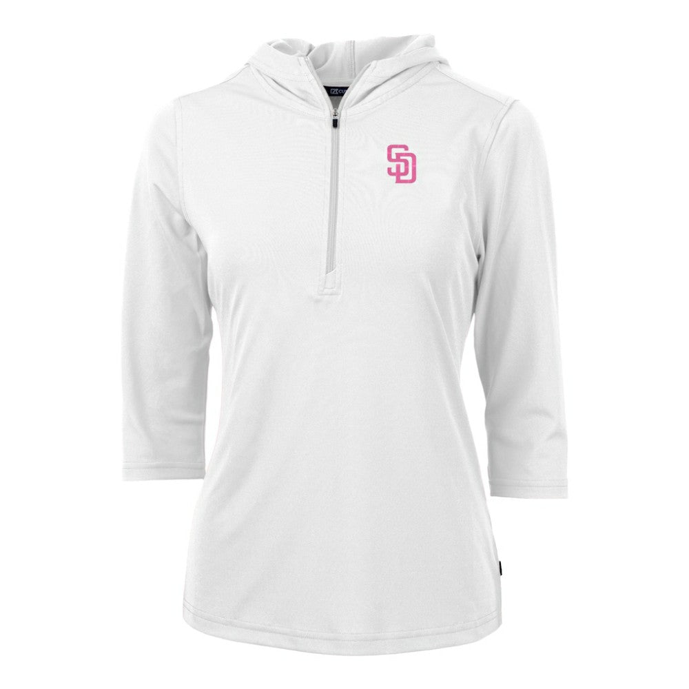White San Diego Padres Cutter & Buck Women's City Connect Virtue Eco Pique Recycled Half-Zip Pullover Hoodie