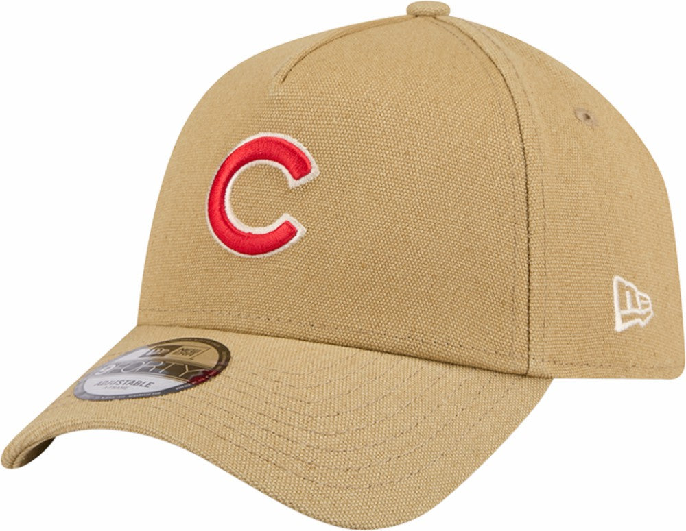 Khaki Chicago Cubs New Era Logo Essentials 9FORTY A-Frame Adjustable Hat