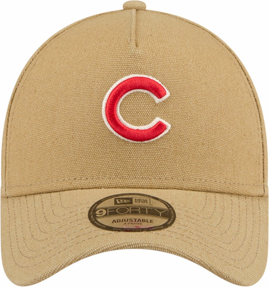 Khaki Chicago Cubs New Era Logo Essentials 9FORTY A-Frame Adjustable Hat