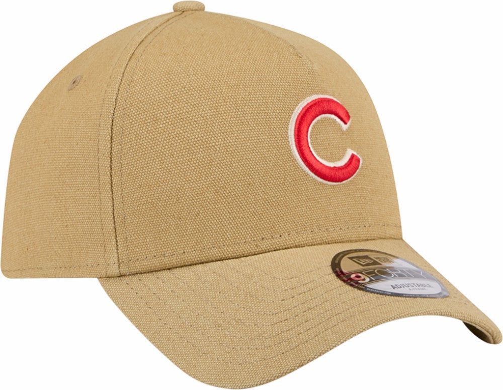 Khaki Chicago Cubs New Era Logo Essentials 9FORTY A-Frame Adjustable Hat