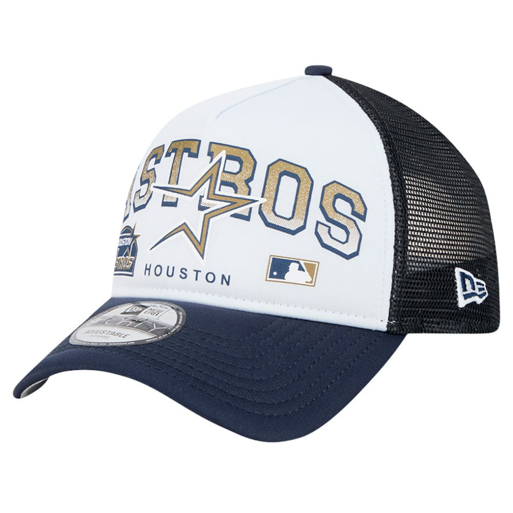 White Houston Astros New Era Retro Wordmark 9FORTY A-Frame Trucker Adjustable Hat